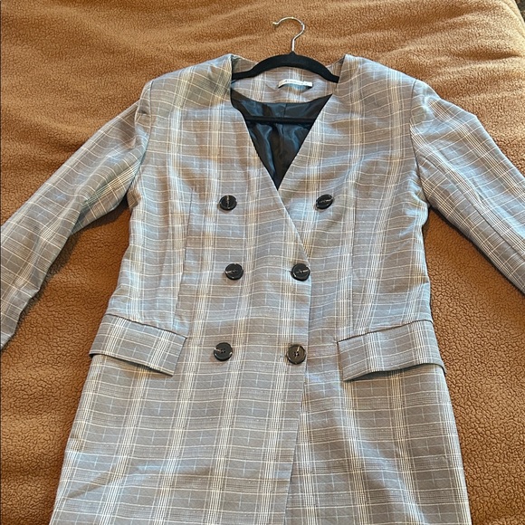Gray Plaid Double-Breasted Blazer Dress - Picture 5 of 11